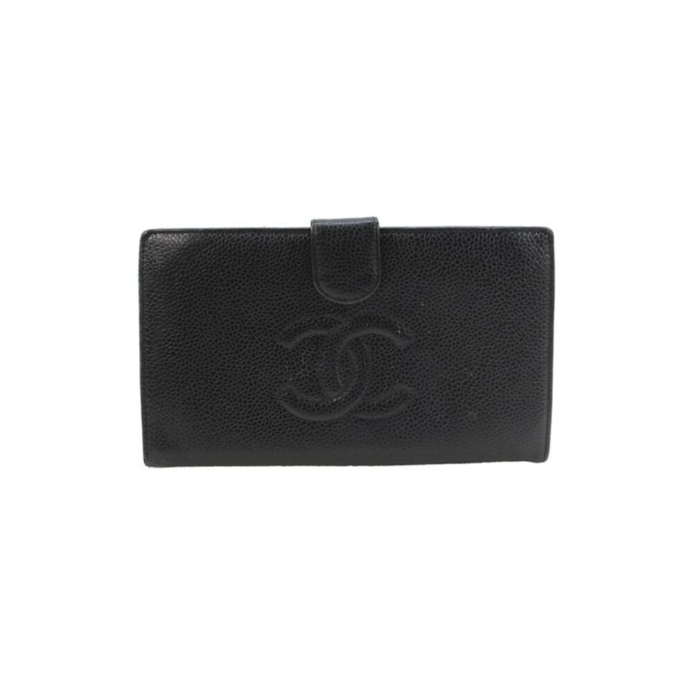 Chanel Womens Leather Long Bi-Fold Snap Closure Card Wallet Black